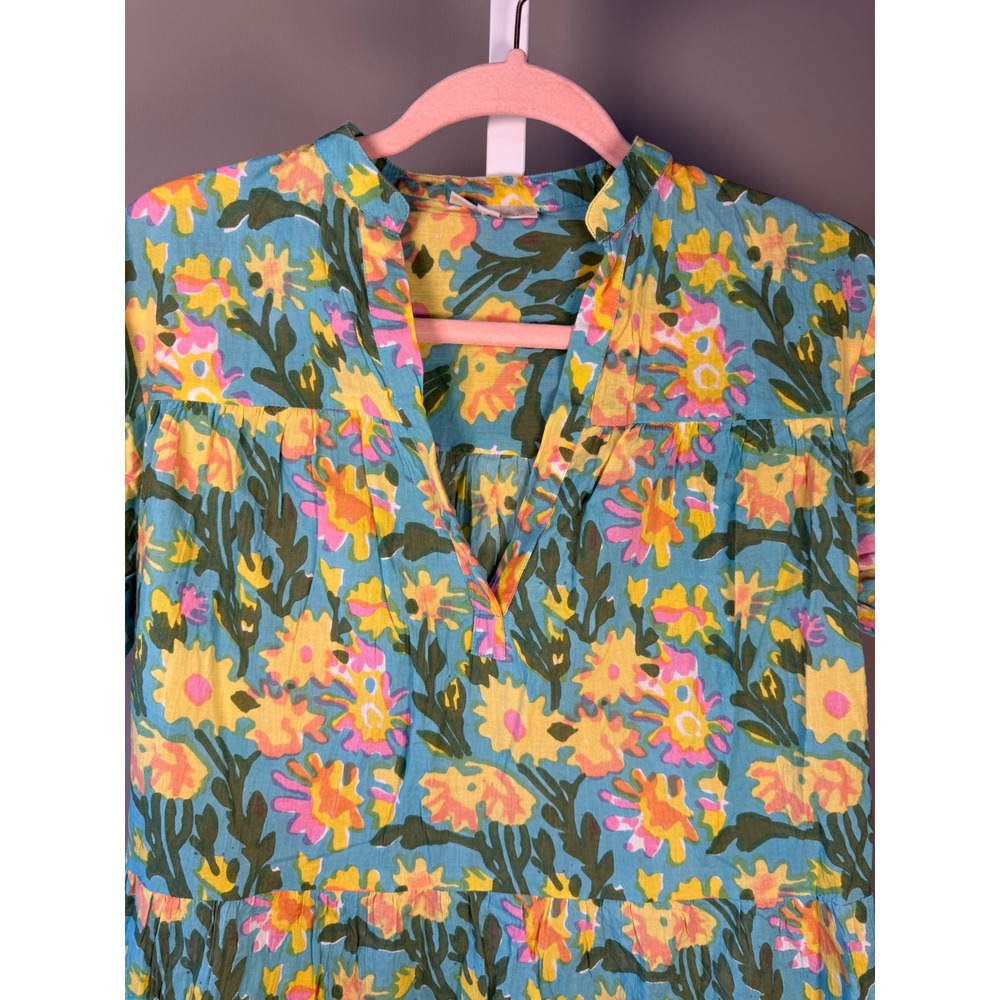 Fitzroy & Willa Floral Tiered Mini Dress Cottagecore Boho Puff Sleeve S - Picture 3 of 10